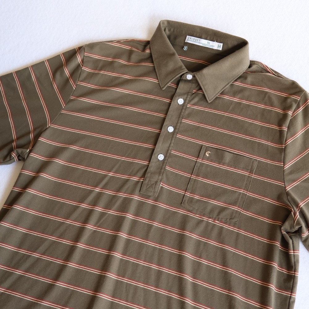 Criquet Mens Performance Player Shirt XL Brown Striped Pima Cotton Polo